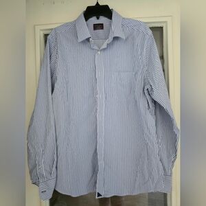 UnTuckit Blue Striped Men's Button Down Dress Shirt XL Extra Large